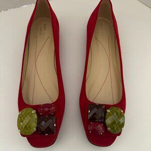 Kate Spade NY Neely Red Suede Flats with Jewel Embeleshments